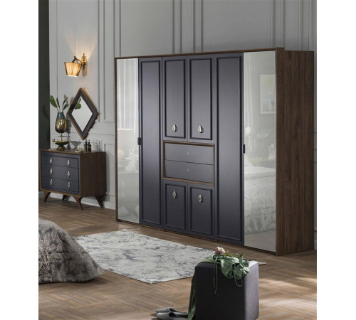 Шестистворчатый распашной шкаф для одежды и белья с зеркалом в спальню Алегро ALEG-34