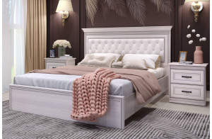 Кровать 1400/1600/1800 с ортопедическим основанием Неаполь Ясень анкор светлый (патина "серебро") экокожа polo белая