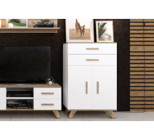 Шкаф низкий Вега Скандинавия (глянец, белый + дуб каньон)