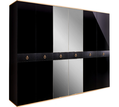 Шестистворчатый шкаф для одежды с зеркалом Rimini Solo РМШ1/6 (s) (черный)